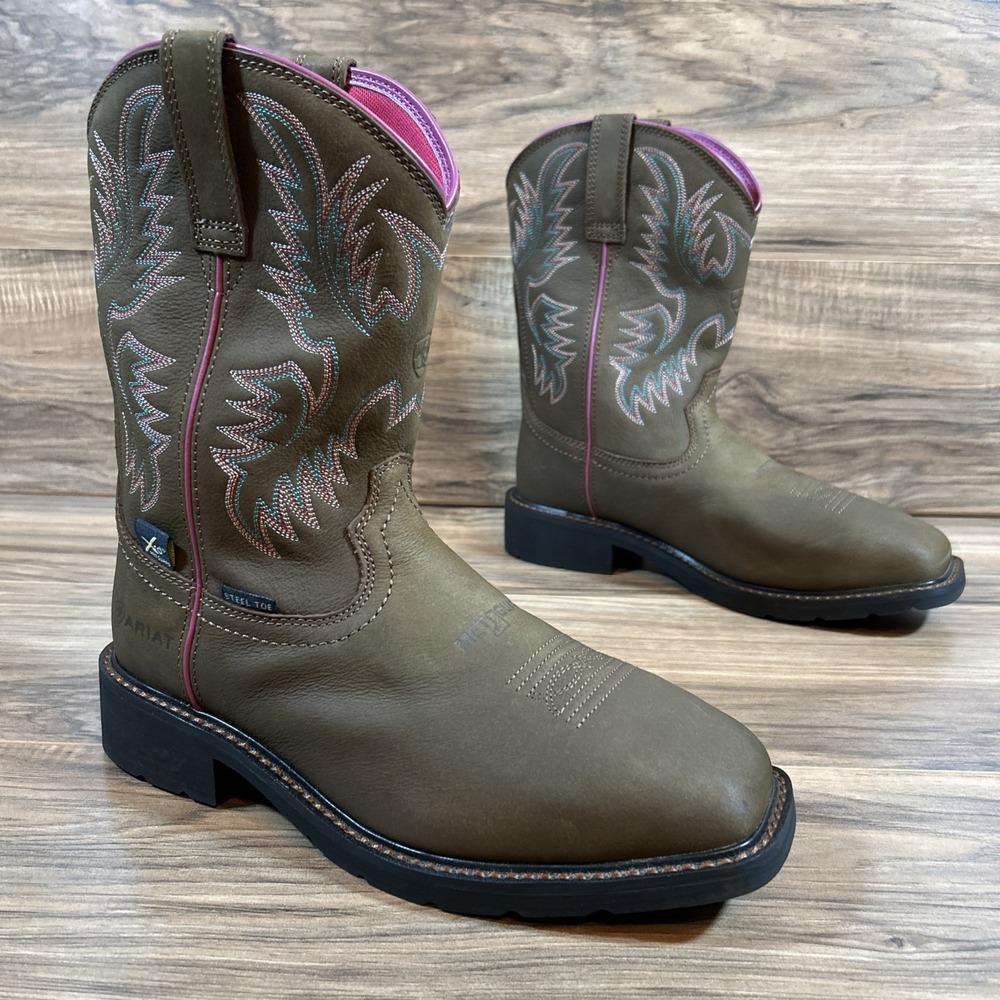Ariat Krista MetGuard Womens 10B |Brown| 9" Steel Toe Western Work Boot 10033994